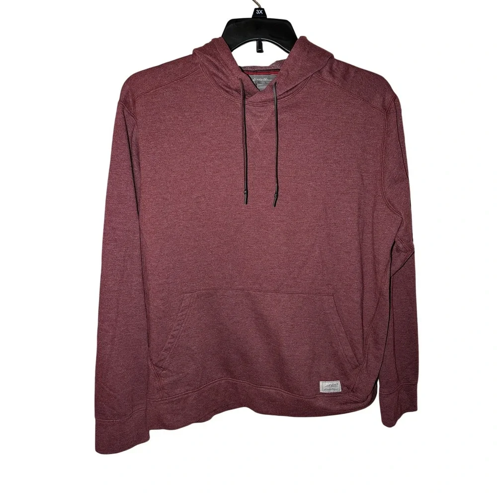Eddie Bauer Mens Large Burgundy Heather Fleece Pullover Hoodie Sweatshirt